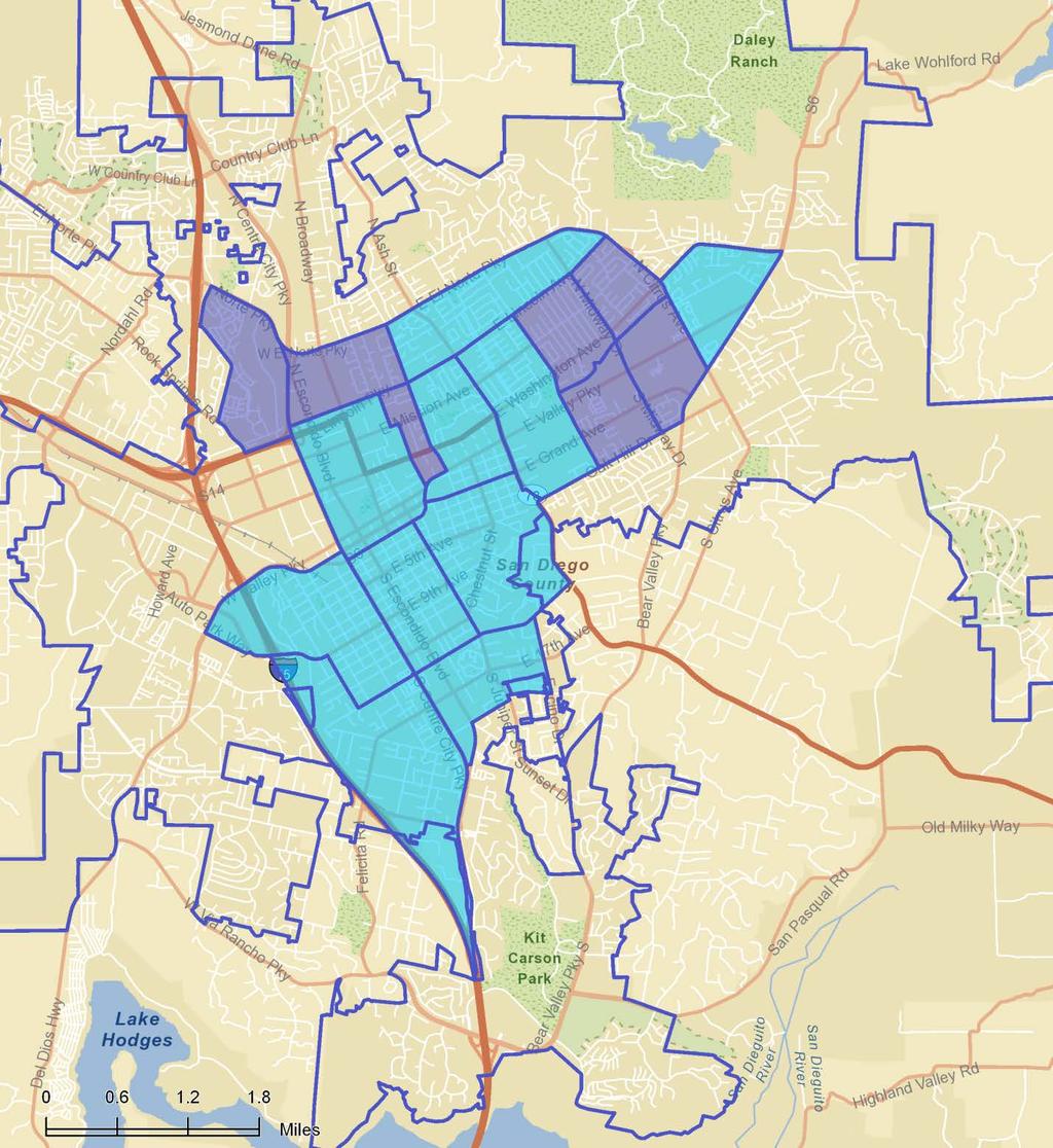 Figure 23. Economically Distressed Census Tracts in City of Escondido = City Boundaries = Meets one criteria = Meets both criteria So