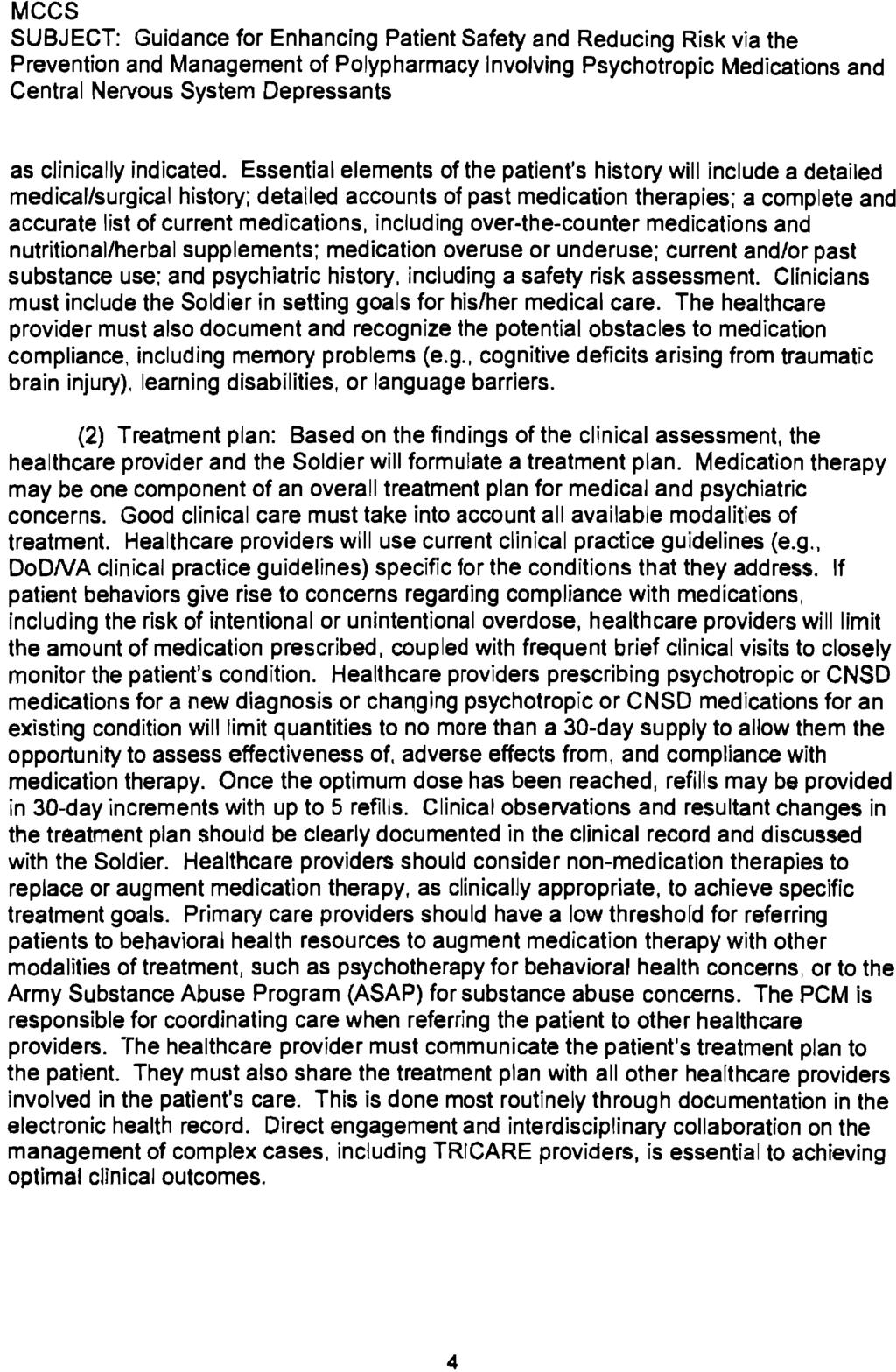 MCCS SUBJECT: Guidance for Enhancing Patient Safety and Reducing Risk via the Prevention and Management of Polypharmacy Involving Psychotropic Medications and Central Nervous System Depressants as