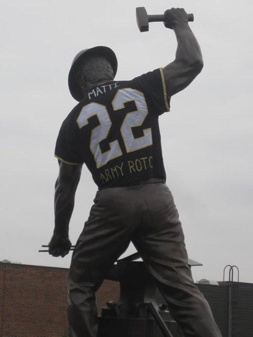 The Boiler Bayonet Page 10 Remembering Sean Matti The Purdue Boilermaker statue, pictured right, donned Sean Matti s jersey Written by CDT 1ST Lieutenant Clettenberg The Purdue football team along
