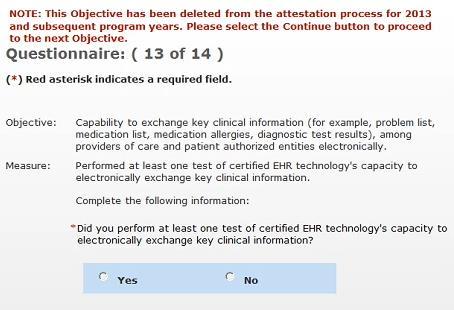 Electronic Exchange of Key Clinical Information (CM-13) Deleted Beginning in 2013, the objective for electronic exchange of key clinical information