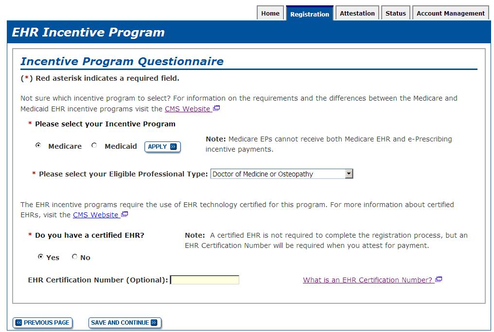 SELECT Program type Provider type EHR Certification Number (optional at
