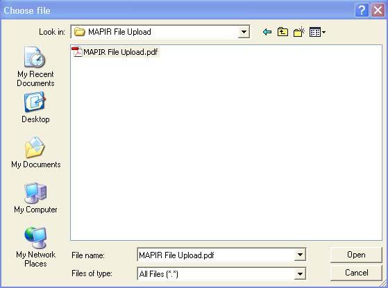 MAPIR User Guide for Eligible Hospitals Step 7 Submit Your Application The Choose file dialog