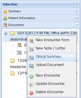 Another way of printing your patient s Clinical Summary is from the encounter tree. First you will have to section.