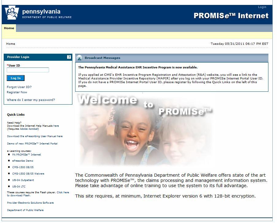 12 Pennsylvania s PROMISe Provider Portal Hospitals can access MAPIR through Pennsylvania s MMIS provider internet portal, PROMISe. https://promise.dpw.state.pa.