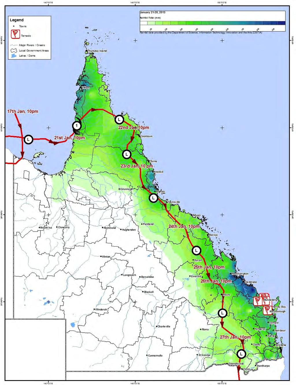 catchment was very similar to that in the 2011 event. Rainfall totals experienced in the Bremer catchment ranked second behind 1974, and ahead of 2011 (Source: Bureau of Meteorology, 2013).