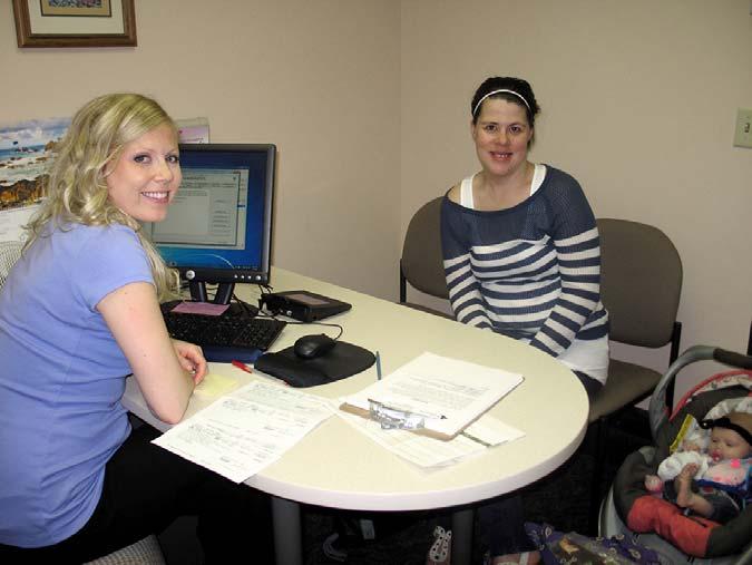 Melanie, a WIC dietitian, counsels a new mom about good nutrition for her and her baby.
