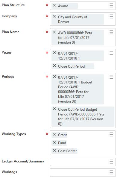 Worktag Types Select Types Required by Plan Structure, and select Grant, Fund, and Cost Center.