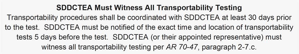 before the test. SDDCTEA or SDDCTEA s appointed representative must witness all transportability testing.