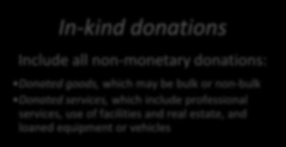non-monetary donations: Donated goods, which may be bulk