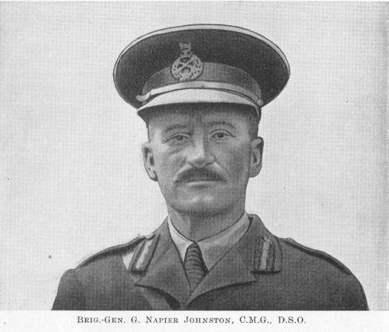 Brigadier-General George Napier Johnston, CB, CMG, DSO Commander Royal Artillery (CRA) New Zealand Army His entry in List of Officers of the Royal Regiment of Artillery from June 1862 to June 1914,