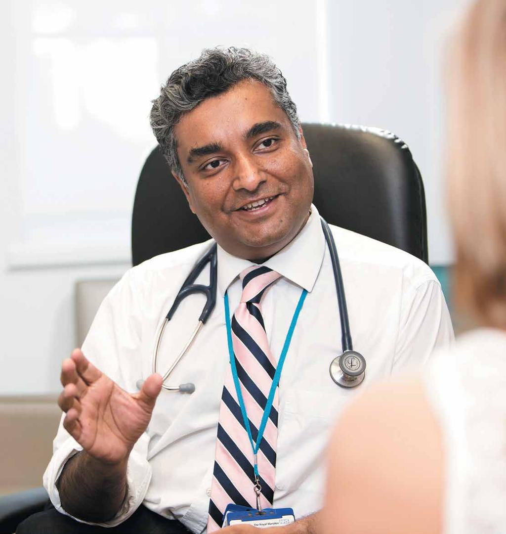Dr Sanjay Popat, Consultant Thoracic Medical Oncologist, talking to a patient Private Care The continued growth of the Trust s Private Care service is vital to ensuring the longterm sustainability of