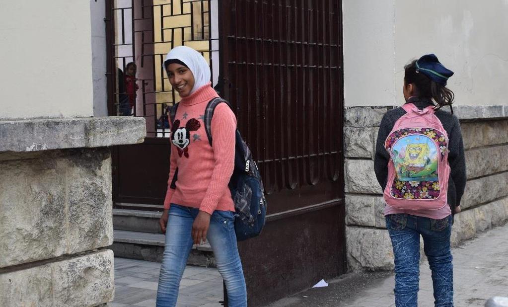 Through funding from the Government of Japan, WHO provided her with physical treatment, and Fatima is now able to walk to school for the first time in months. Photo: WHO Syria 5.6 M REFUGEES 2.