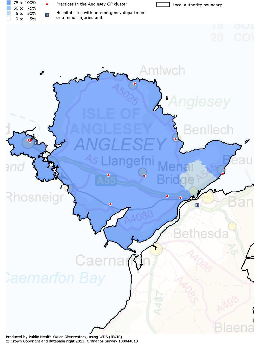 6.1 Anglesey Geographical reach map Figure 6: Percentage of population registered with practices