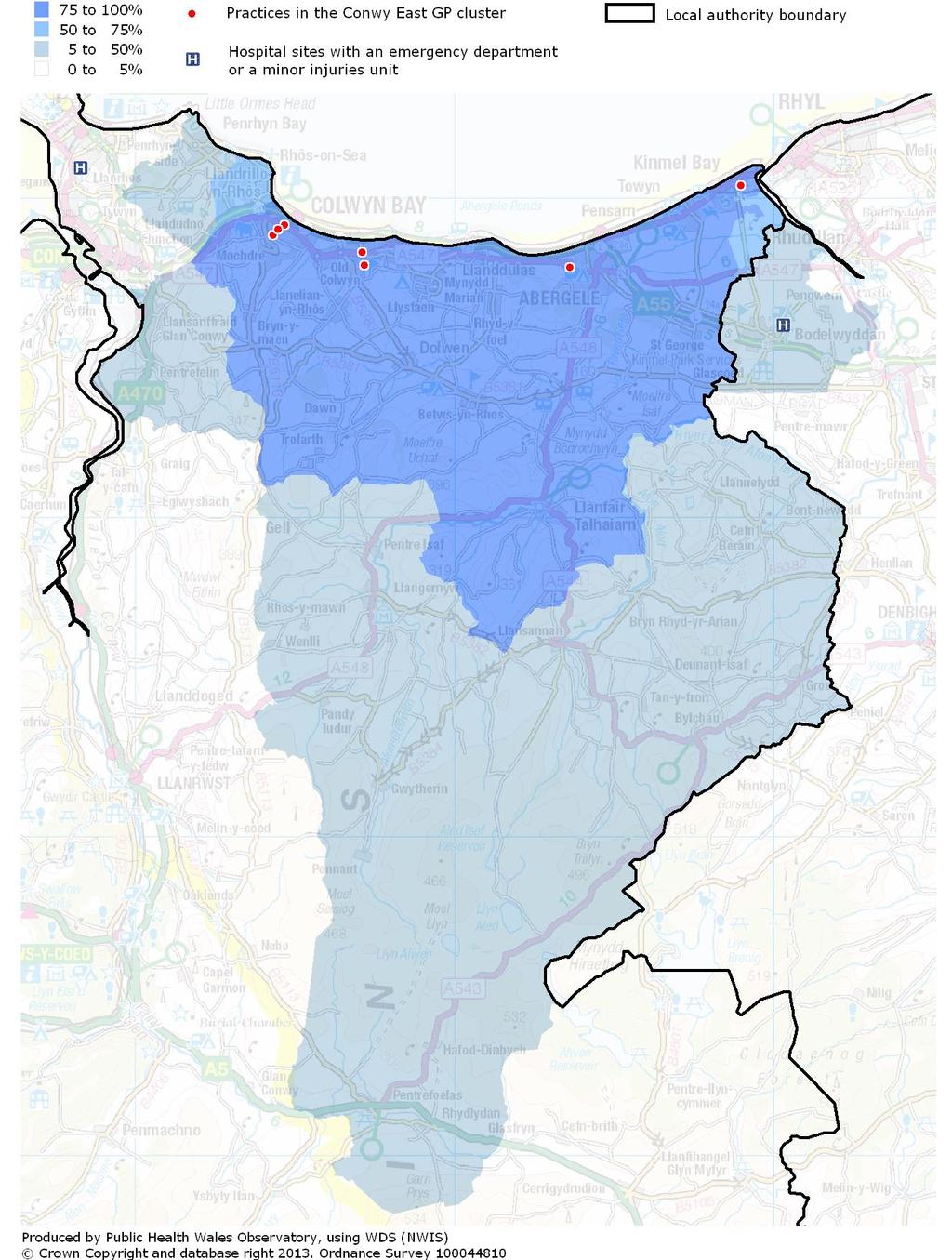 6.4 Conwy East Geographical reach map Figure 21: Percentage of population registered with practices
