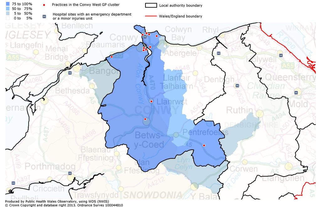 Figure 27: Percentage of population registered with practices in the Conwy West