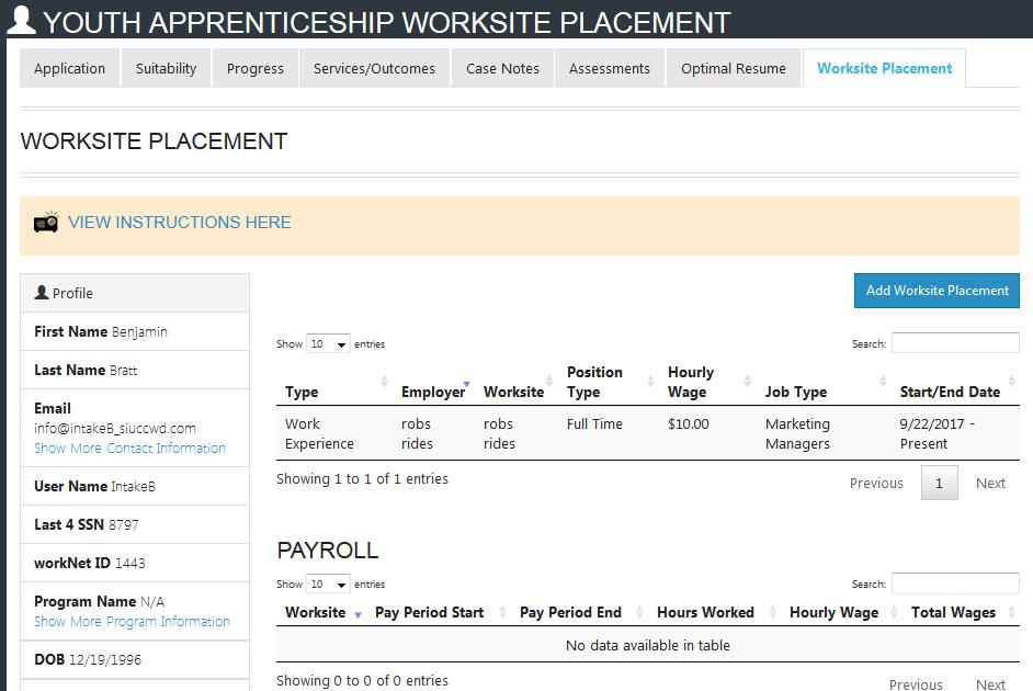 Enter Worksite Placement Information Communication Tool For All: Progress Page Case Notes Assessment Results
