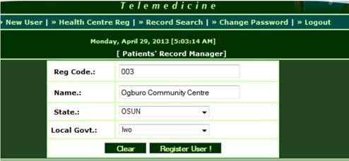 www.ijcsi.org 132 This interface is used by the administrator to add new user to the telemedicine application.