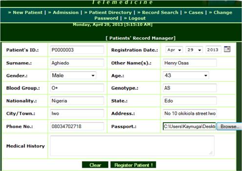 www.ijcsi.org 133 Fig. 9: New Patient Registration Manager 2.