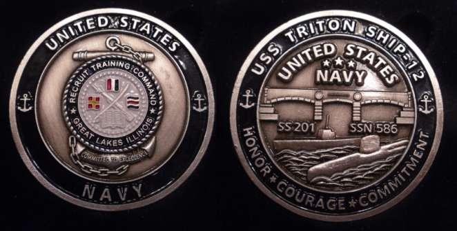 USS Triton SHIP 12 Challenge coin USS Triton - Ship 12 The barrack at Great Lakes, USS Triton (ship-12), was named after two submarines, SS-201 of World War II and SSRN/SSN 586 of the Cold War.