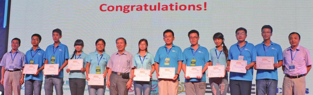 General Chair Han-Fu Chen (sixth from left), General Cochair Ji-Feng Zhang (first from left), and Program Chair Quan Pan (first from right), present the Outstanding Volunteers Award to