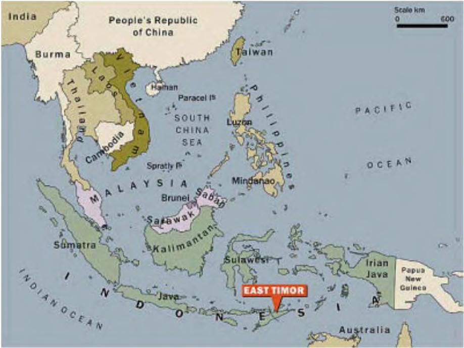 EAST TIMOR: LOCATION South East Asia Island of Timor: Part of huge archipelago of some 17,000 islands Size of Vancouver