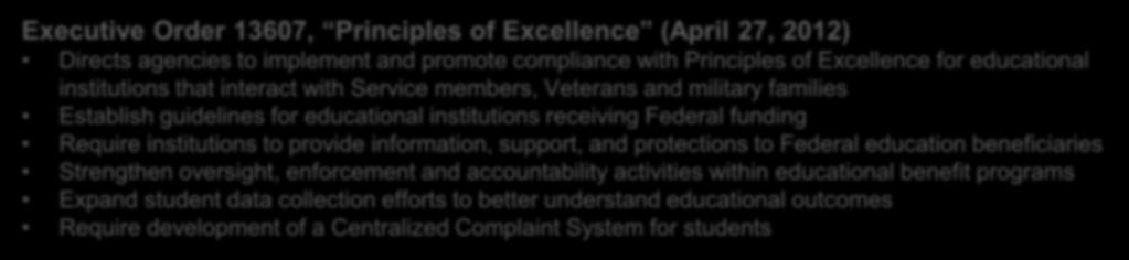 Compliance Drivers (Principles of Excellence & DoD Instruction 1322.