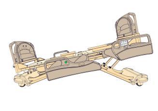 The Trendelenburg angle is shown on the bed frame angle gauge integrated on the staff side of both foot siderails.