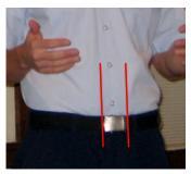 Straighten your Gig Line There is an imaginary line that connects the buttons on your shirt, the edge of your belt buckle, the silver tip of your belt, and the zipper of your trousers.