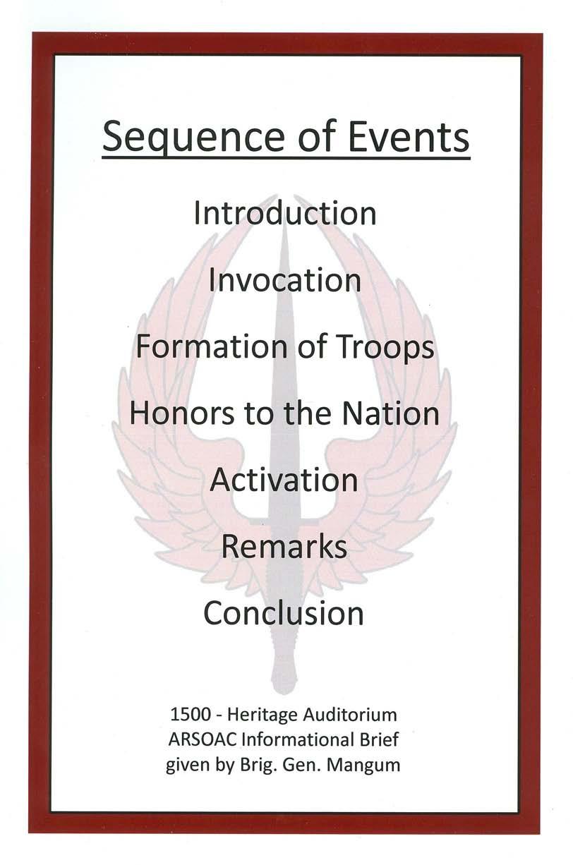 Sequence of Events Introaluction Invocation Formation of Troops \ Honors to the Nation Activation
