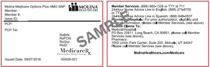 Member Identification Card Example Medical Services Verifying Eligibility To ensure payment, Molina strongly encourages Providers to verify eligibility at every visit and especially prior to
