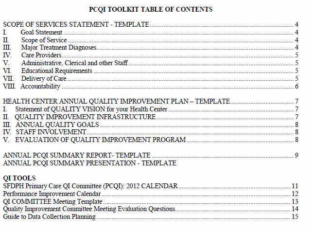 SFDPH-COPC: Primary Care QI Toolkit Template to describe services provided and management structure QI Plan