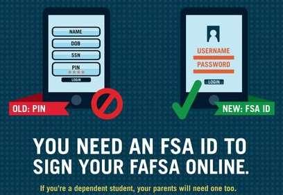 14 Using a FSA ID to Sign the FAFSA The U.S. Department of Education has replaced the Federal Student Aid PIN or FSA PIN with a new Federal Student Aid (FSA) ID, effective May 10, 2015.