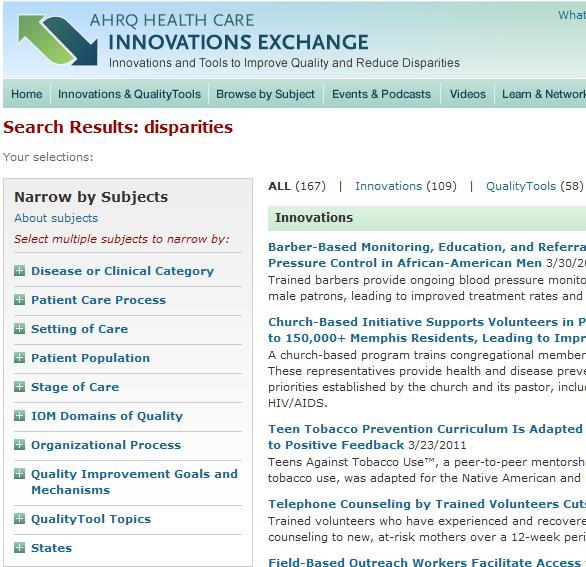Electronic learning hub for sharing innovations, bringing innovators and adopters together Searchable database featuring successes and failures, expert commentaries, lessons