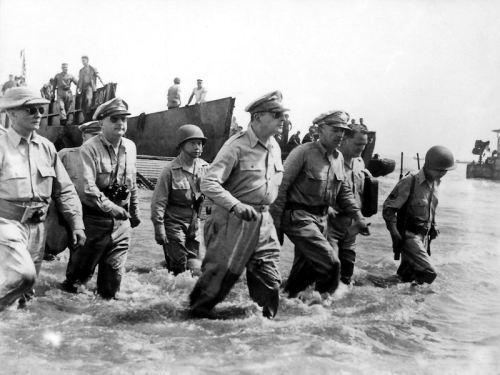 Victory in the Pacific On reaching the beach, MacArthur declared, People of the Philippines, I have returned.