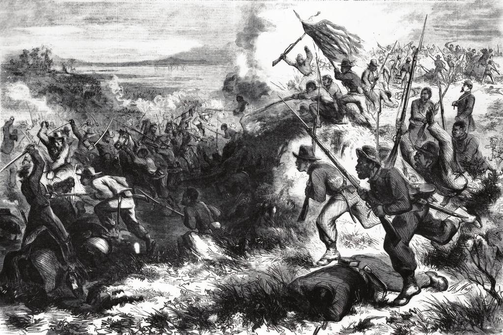 Island Mound This illustration from the March, 3, issue of Harper s Weekly magazine titled A Negro Regiment in Action depicts the Battle of Island Mound, Missouri, in October 2.