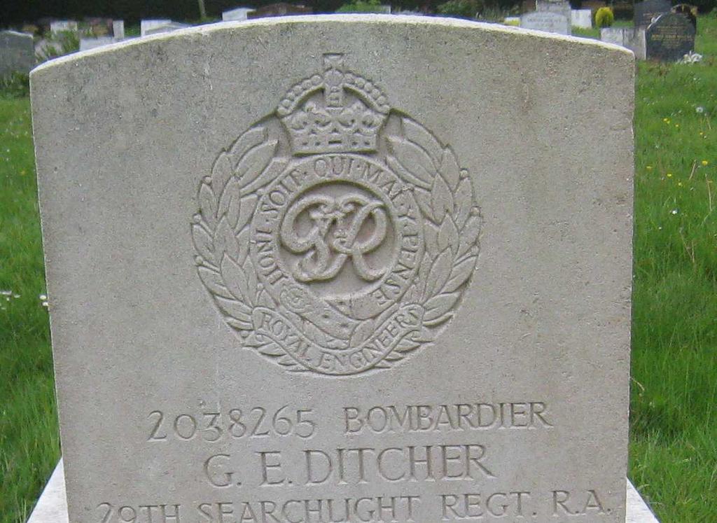 DITCHER, GORDON ERIC. Bombadier, 2038265. 468 Battery, 29 (Kent) Searchlight Regiment, Royal Artillery. Died Sunday 7 November 1943. Aged 22. Born and resided Romney Marsh, Kent.