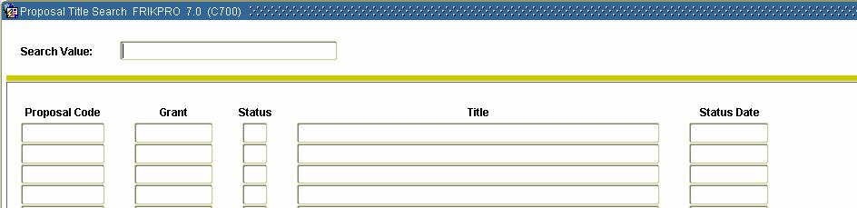 Querying a Proposal (Continued) SCT Banner form Follow these steps to search for a proposal by the words and/or characters in the proposal s long and short titles with the use of wildcards.