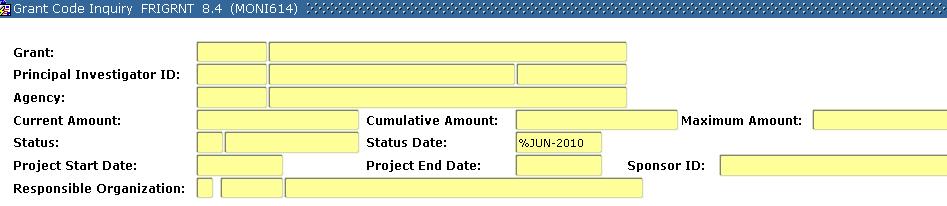 The 1st field of the Status record can be queried by entering an A, C, or I. Following is an example of a search for all closed grants. 9 Status Date reflects the date the Status was last updated.