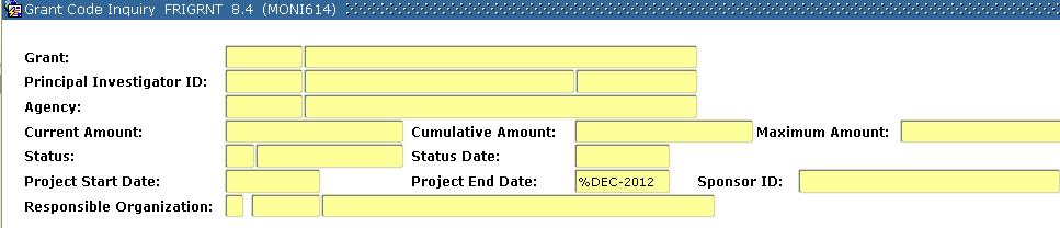 11 Project End Date is the date the grant will end. Following is an example of a search for a grant you believe should end sometime in December 2012.