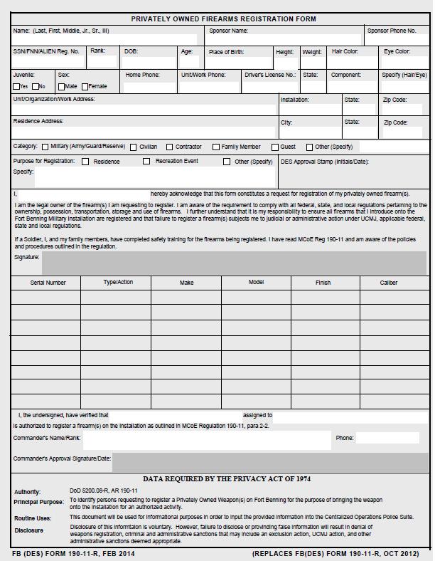 Appendix B Privately Owned Firearms Registration Form.