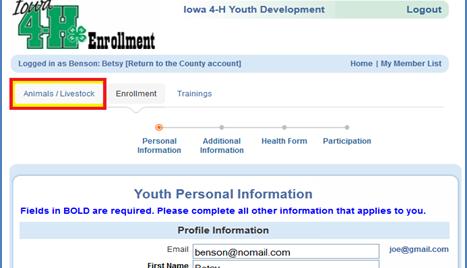Enter Livestock ID s Online is easy! Here s how: SAVE Log in to 4-H Online iowa.4honline.com. Enter family email address and password.