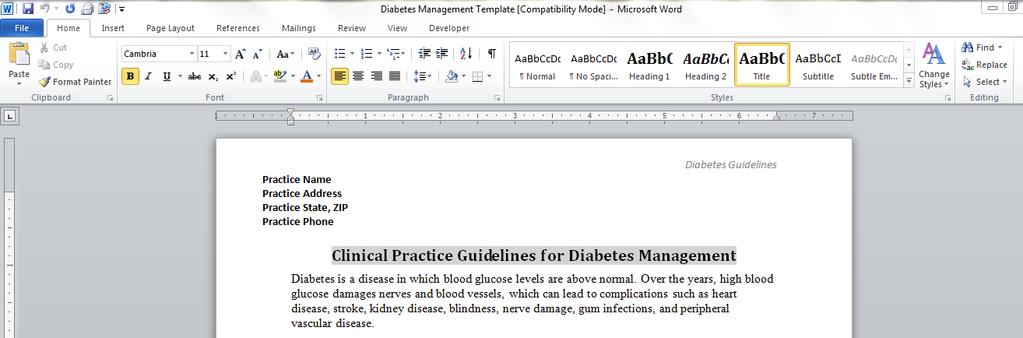 Addendum Labeling a Document for NCQA We will use our Diabetes Guidelines template for