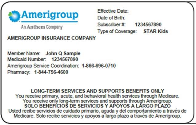 How do I read my child s Amerigroup STAR Kids ID card? The card tells long term services and supports providers and hospitals your child is an Amerigroup member.