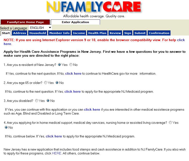 NJ FamilyCare Online Application 3
