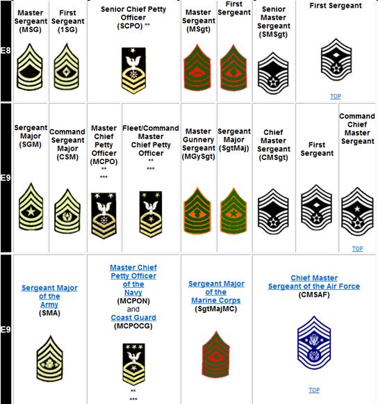 Senior Enlisted Rank Army Navy Marines Air Force Military Terminology Navy Enlisted Classification (NEC) US Navy Corpsman NEC: 8404 Army, Military Occupation