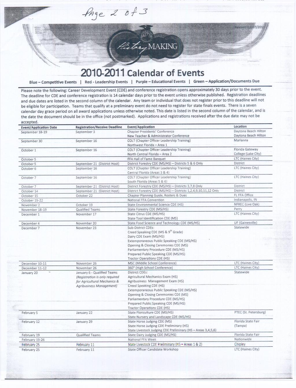 ~-,,- --2010-2011 Calendar of Events 'If/,/ 0 <'.