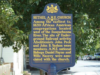 14. Bethel A.M.E. LAT: N 40.19967, LNG: W 77.186175 Among the earliest (c. 1820) African American congregations located west of the Susquehanna River.