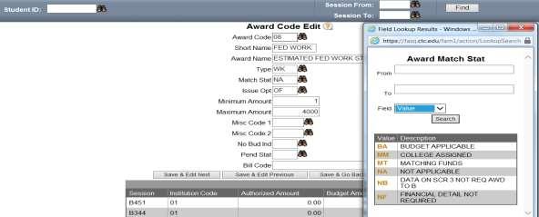 Reviewing Matching Status codes You should review the Matching Status code assignments for all of your award codes.