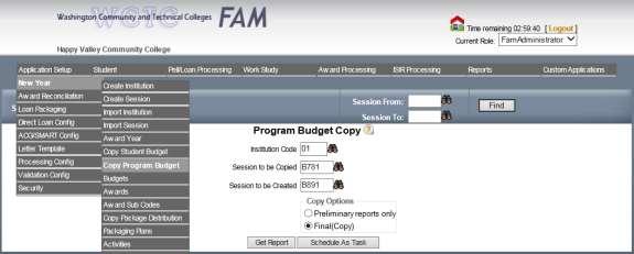 3.4 Copying Program Budgets (Allocations) for Award Codes You can assign your program budget allocations for each award code by copying forward the allocations from a prior session.