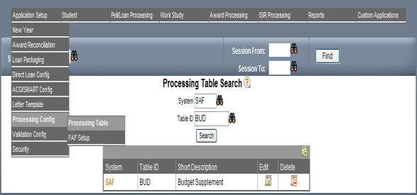 4.1 Add New Year Budget Sessions Navigation: Application Setup Processing Config Processing Table.